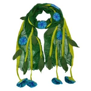 Scarf-Chiffon with Felt Flowers in Green